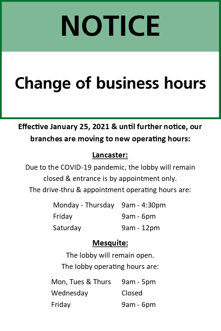 Notice of New Business Hours